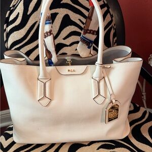 Ralph Lauren White Leather Tote Bag